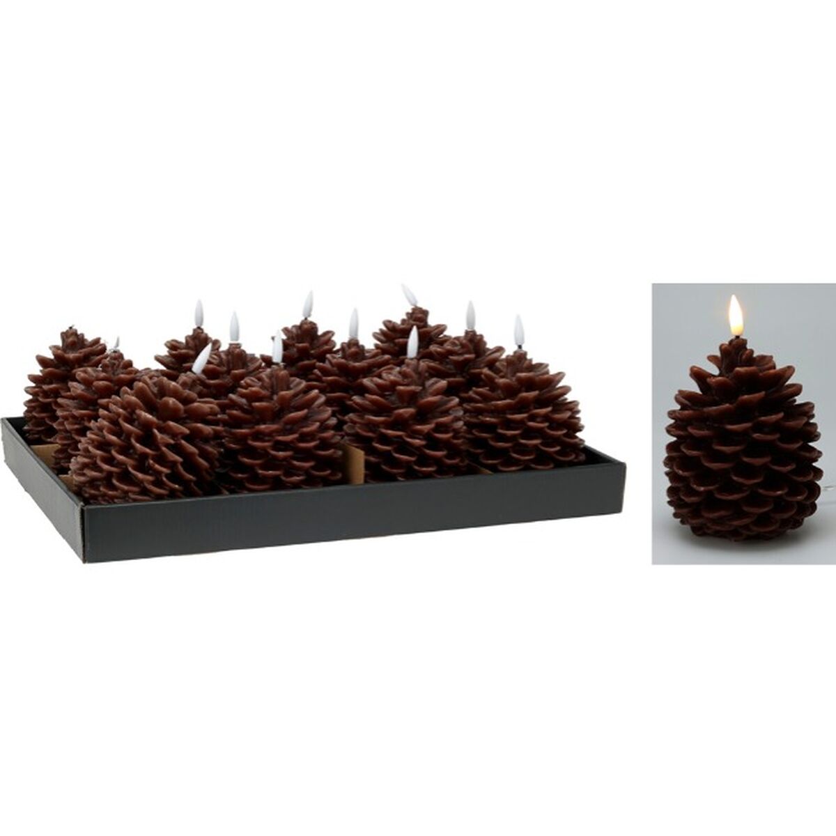 Vela LED Lifetime Castanho Pinha 13 cm Efeito Chama